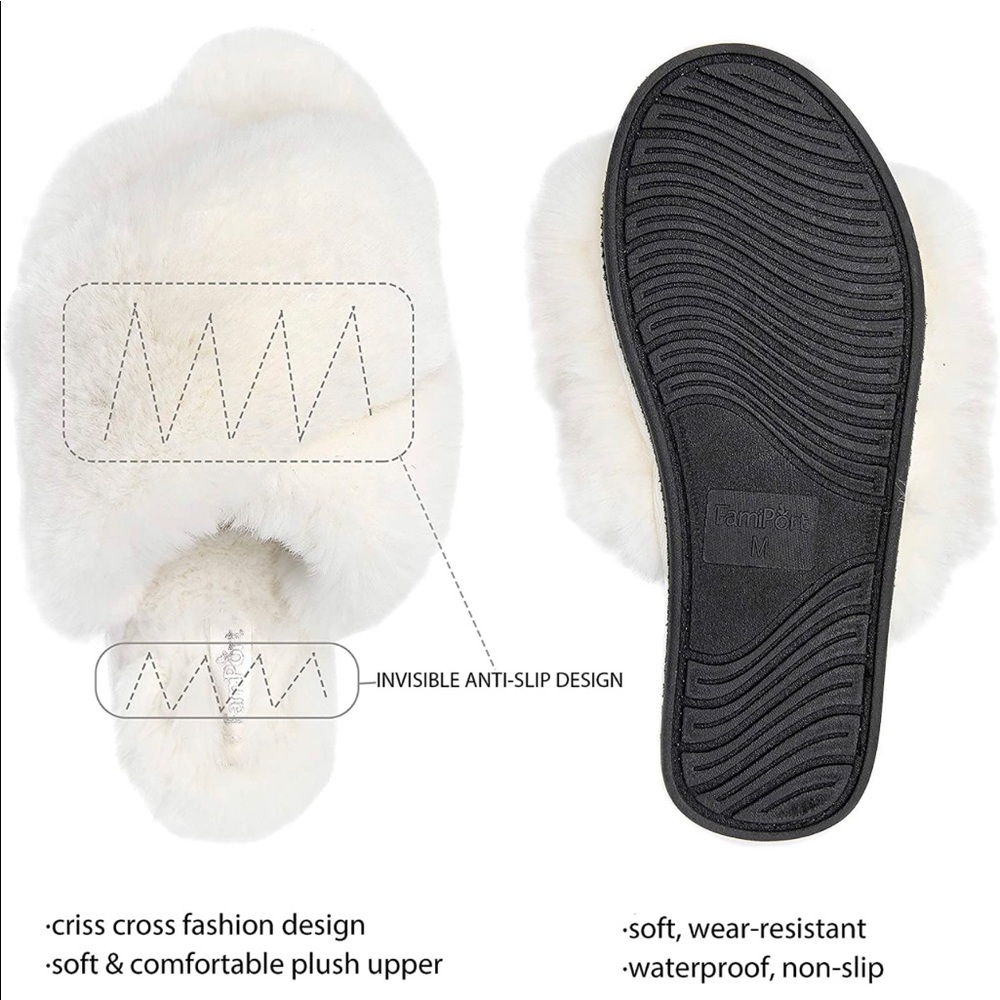 New Soft Furry Criss Cross Slippers S - Picture 7 of 10